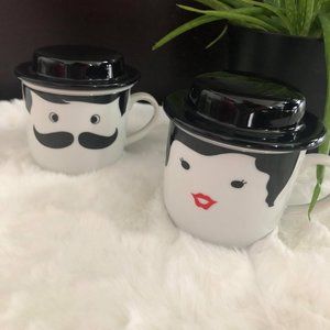 Vintage Mr and Mrs Hat tea mugs with filter